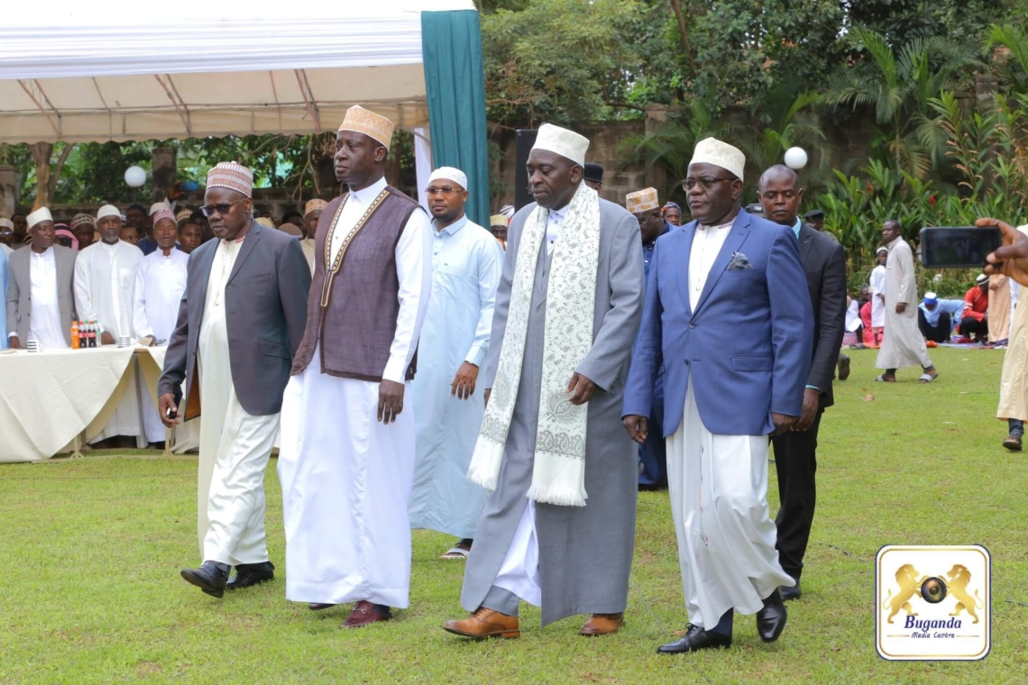 Prince Kassim Nakibinge, First Deputy Katikkiro Hon. Prof. Twaha Kaawaase Kigongo, and Supreme Mufti Sheikh Muhammad Galabuzi arrive for Eid prayers at Kibuli Mosque Prince Kassim Nakibinge, First Deputy Katikkiro Hon. Prof. Twaha Kaawaase Kigongo, and Supreme Mufti Sheikh Muhammad Galabuzi arrive for Eid prayers at Kibuli Mosque